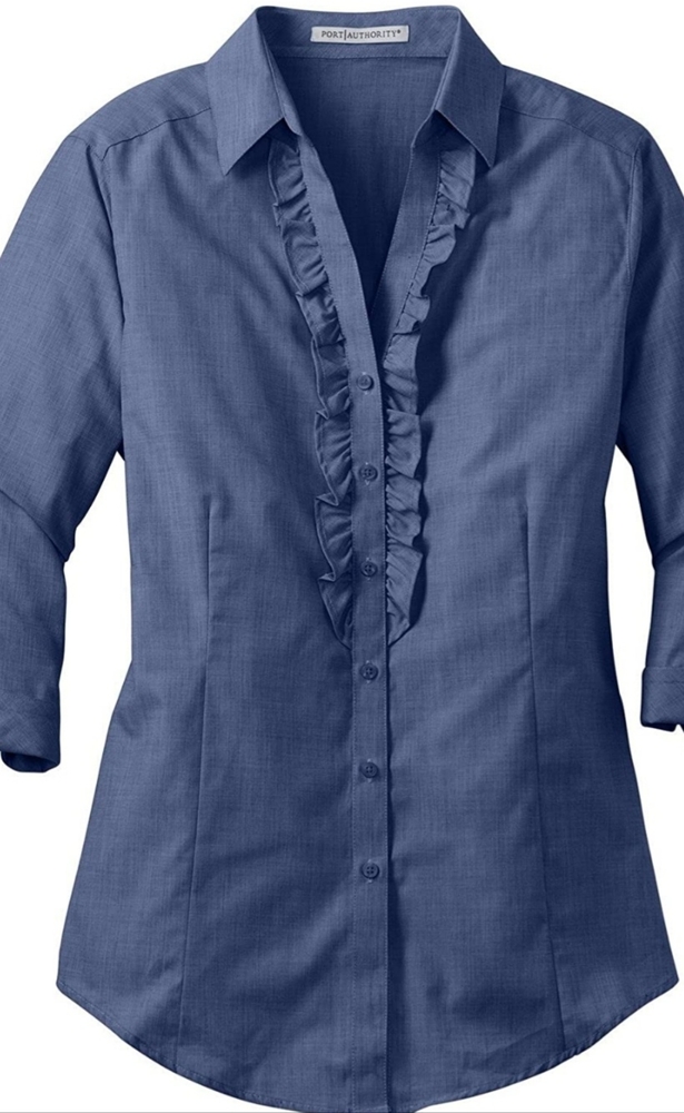 Port Authority Women's Crosshatch Ruffle 3/4 Sleeve Shirt